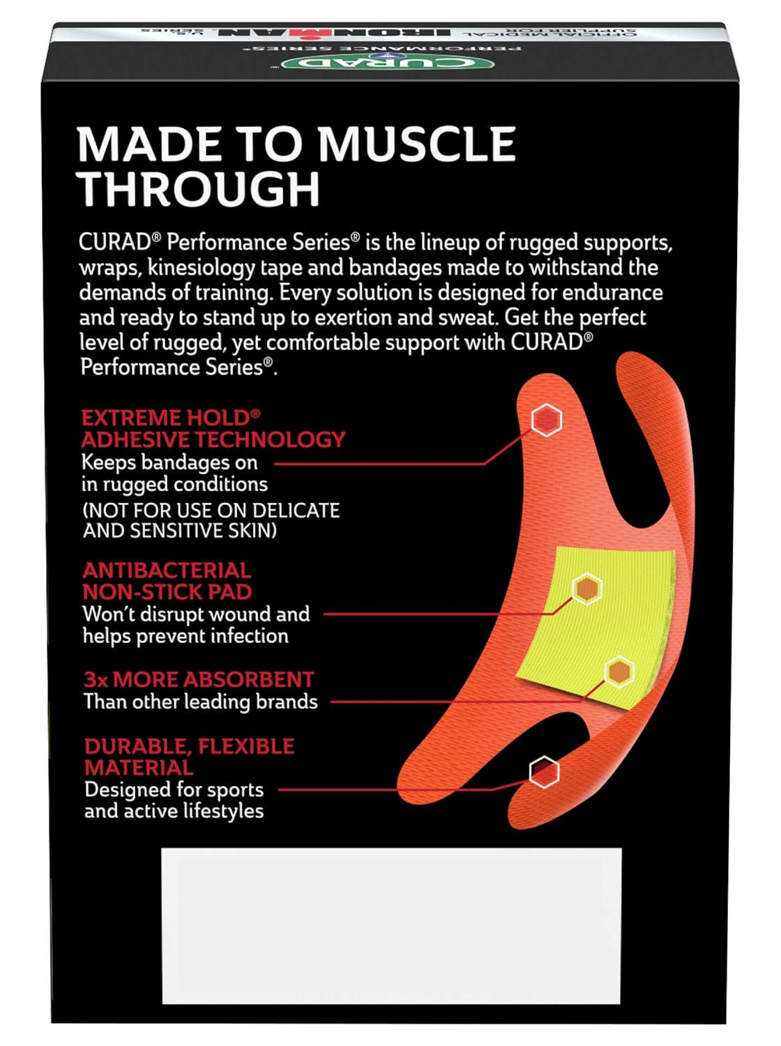 CURAD Performance Series IRONMAN Antibacterial Bandages, Extreme Hold Adhesive Technology, Finger & Knuckle Bandages, Flexible Fabric, Variety Pack with Assorted Sizes & Colors, 20 Count