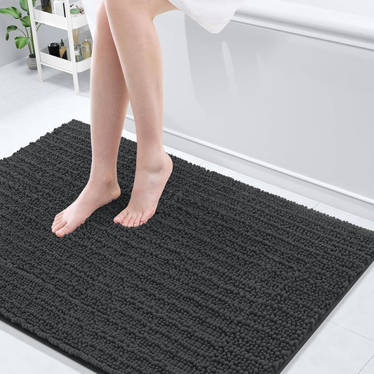 Arotive Luxury Chenille Bathroom Rug Mat, Extra Soft Thick Absorbent Shaggy Bath Rugs, Non-Slip Machine Wash Dry, Plush Bath Mats for Bathroom, Shower and Tub, 47x32, Dark Grey