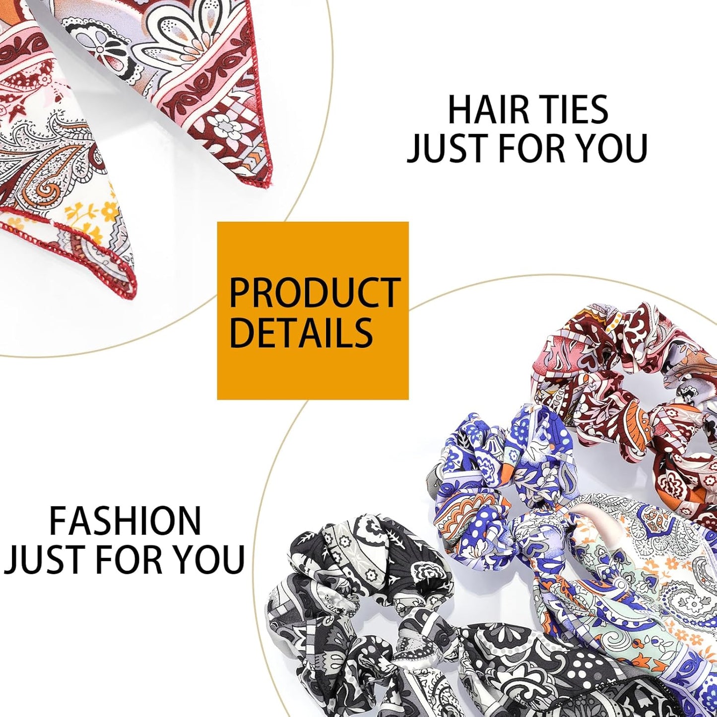 Scrunchie Scarf for Women,6PCS Bow Scrunchie Hair Scarf Ties,2 in 1 Design Paisley Scrunchies Bandanas Ponytail Ribbons,No Hurt Accessories for Thick Hair