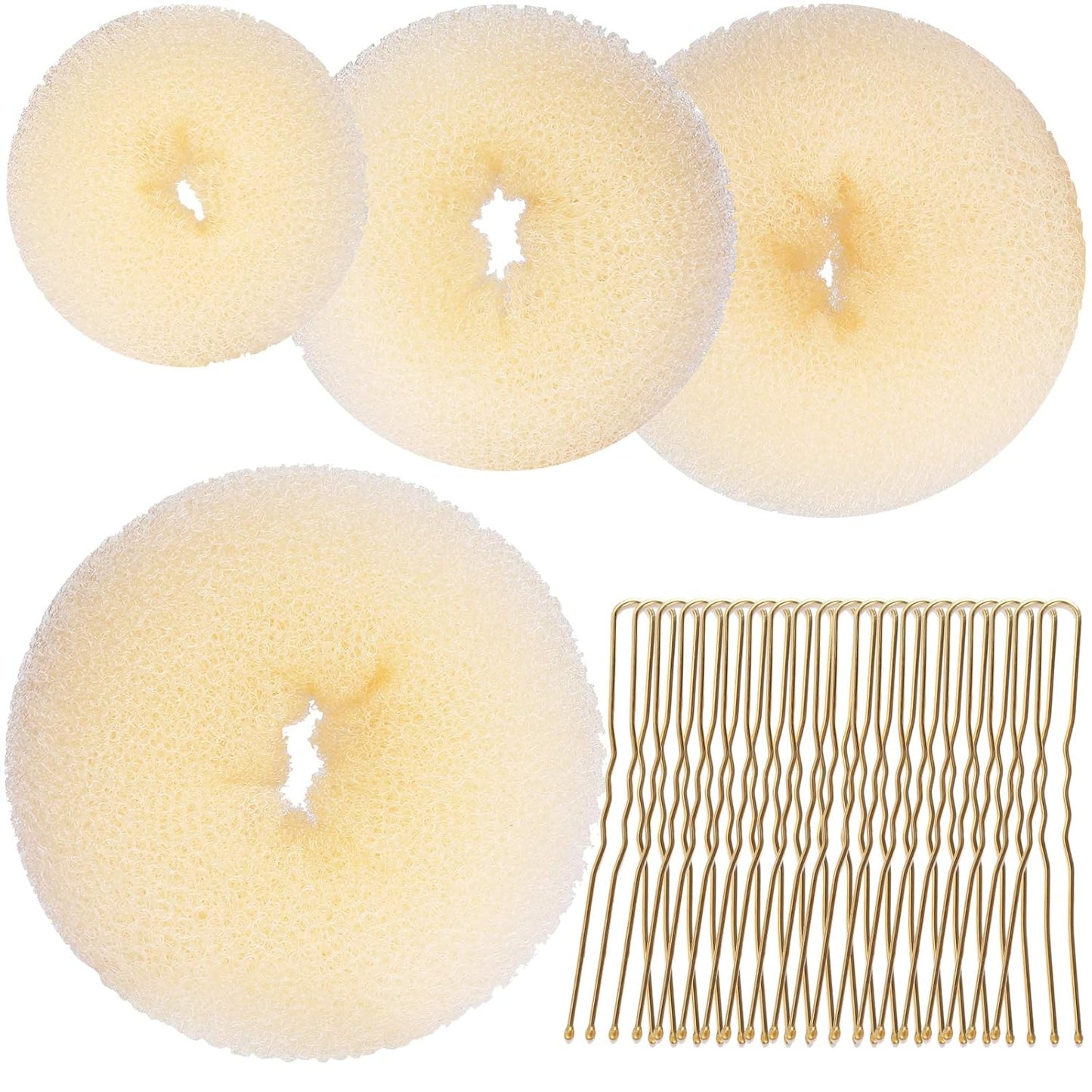 Teenitor Hair Bun Shaper Set with Extra-large, Large, Medium, Small Doughnuts Ring Stylers, 20pcs Blonde Large Bobby Pins