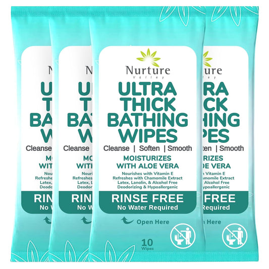 Nurture XL Ultra Thick Body Wipes for Adults w/Aloe | 40 Extra Large Disposable Cloth Wet Cleansing No Rinse Bathing Washcloths, Waterless Shower | Bath Wipe for Women, Men & Elderly