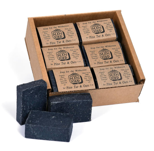 SimpleMan Soap Bar (Pine Tar and Oat) - Men’s soap with Organic & Fair Trade Essential Oils - All Natural, Handmade Man Bath Soap Bars-Pack of 12-2.5 Ounce bars(30 Ounces Total)
