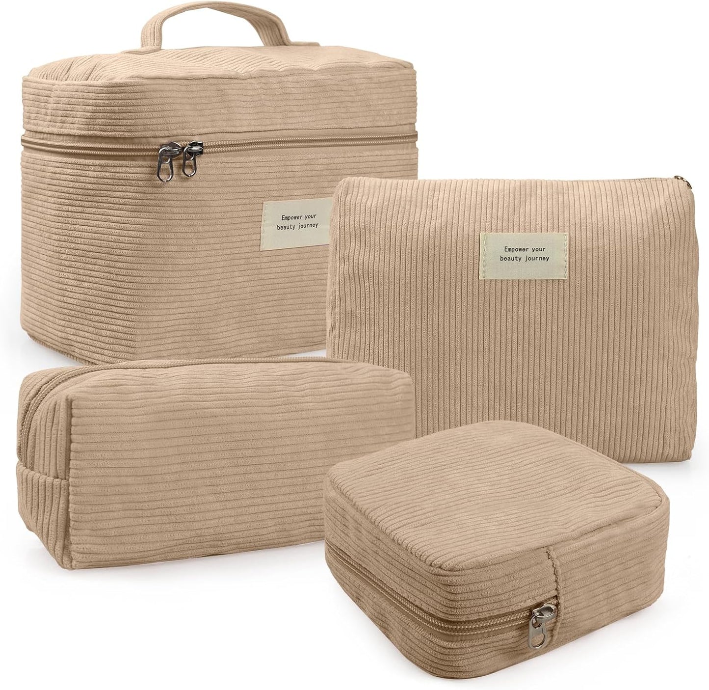 4 Pcs Makeup Bag for Women Corduroy Cosmetic Bag Aesthetic Cute Bags Multi Size Purse Pouch Travel Toiletry Bag Set Makeup Organizer with Zipper (06-Yellow)