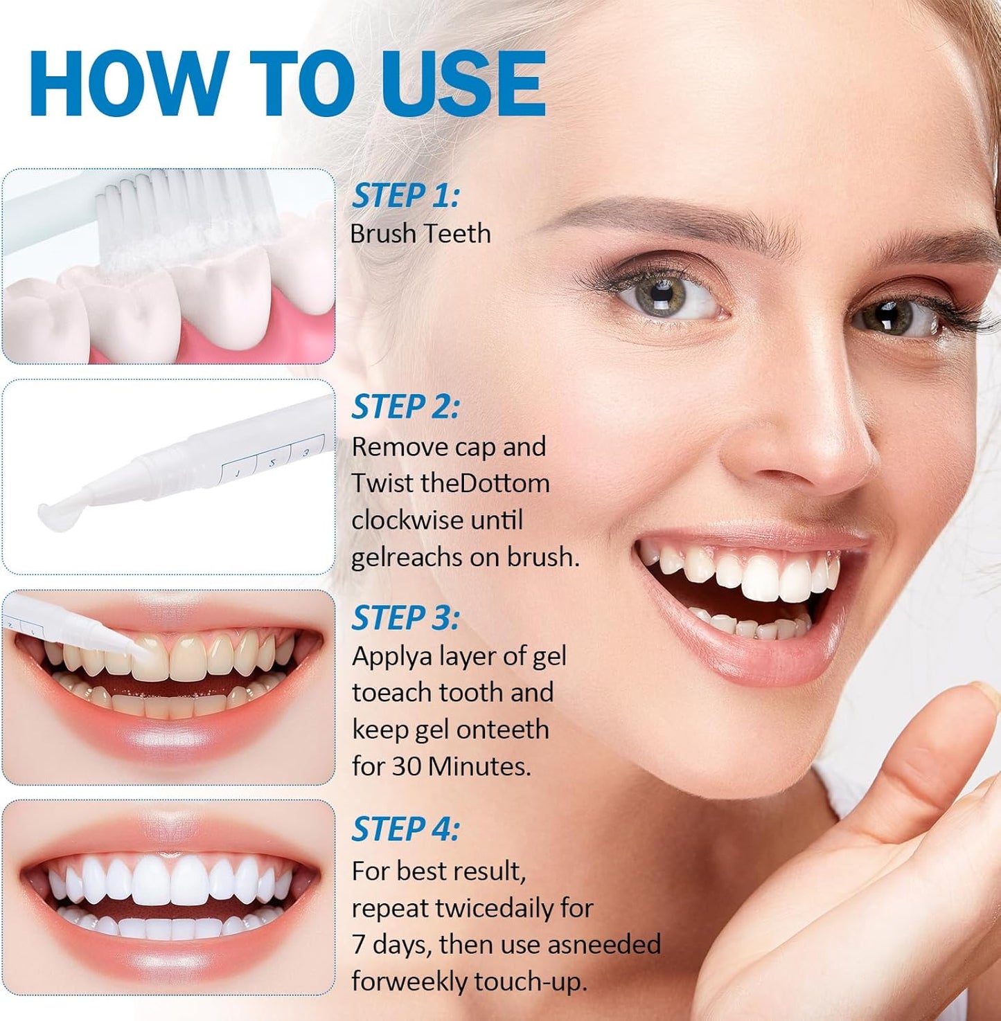 Teeth Whitening Pen - Professionally Stain Removal Teeth Whitening Gel Formula, No Sensitivity Effective Teeth Whitener, Mint (4 Pack)