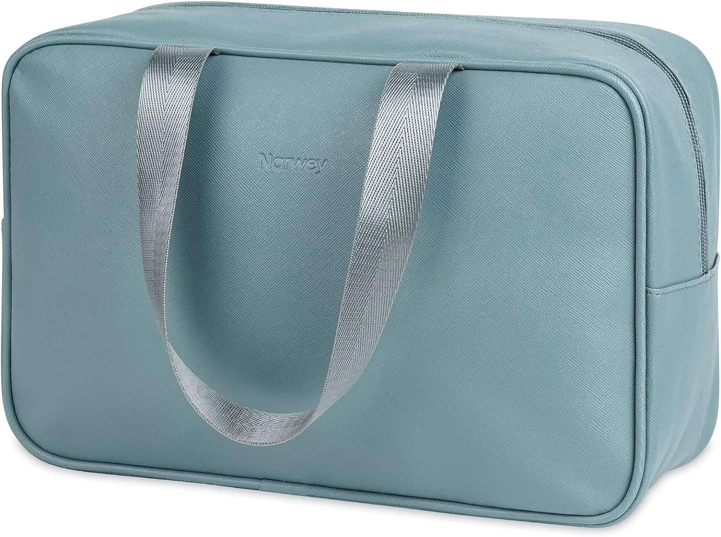 PU Leather Large Travel Toiletry Bag Women Toiletries Bag Skincare Bag Makeup Bag Organizer Make up bag Cosmetic Bag Medicine Bag for Girls (Large, Greyish Blue)
