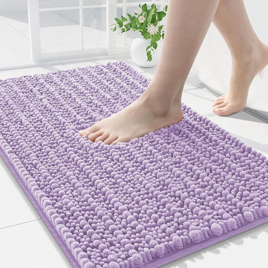 Arotive Luxury Chenille Bathroom Rug Mat, Extra Soft Thick Absorbent Shaggy Bath Rugs, Non-Slip Machine Wash Dry, Plush Bath Mats for Bathroom, Shower and Tub, 34x21, Light Purple