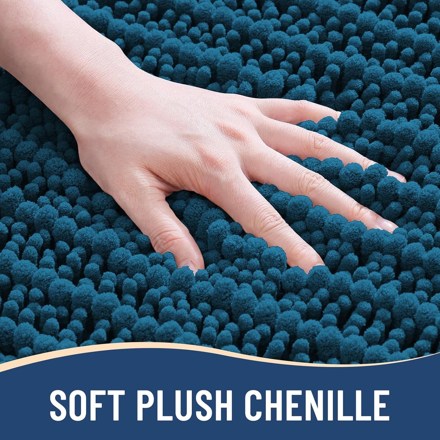 Arotive Luxury Chenille Bathroom Rug Mat, Extra Soft Thick Absorbent Shaggy Bath Rugs, Non-Slip Machine Wash Dry, Plush Bath Mats for Bathroom, Shower and Tub, 70x24, Peacock Blue