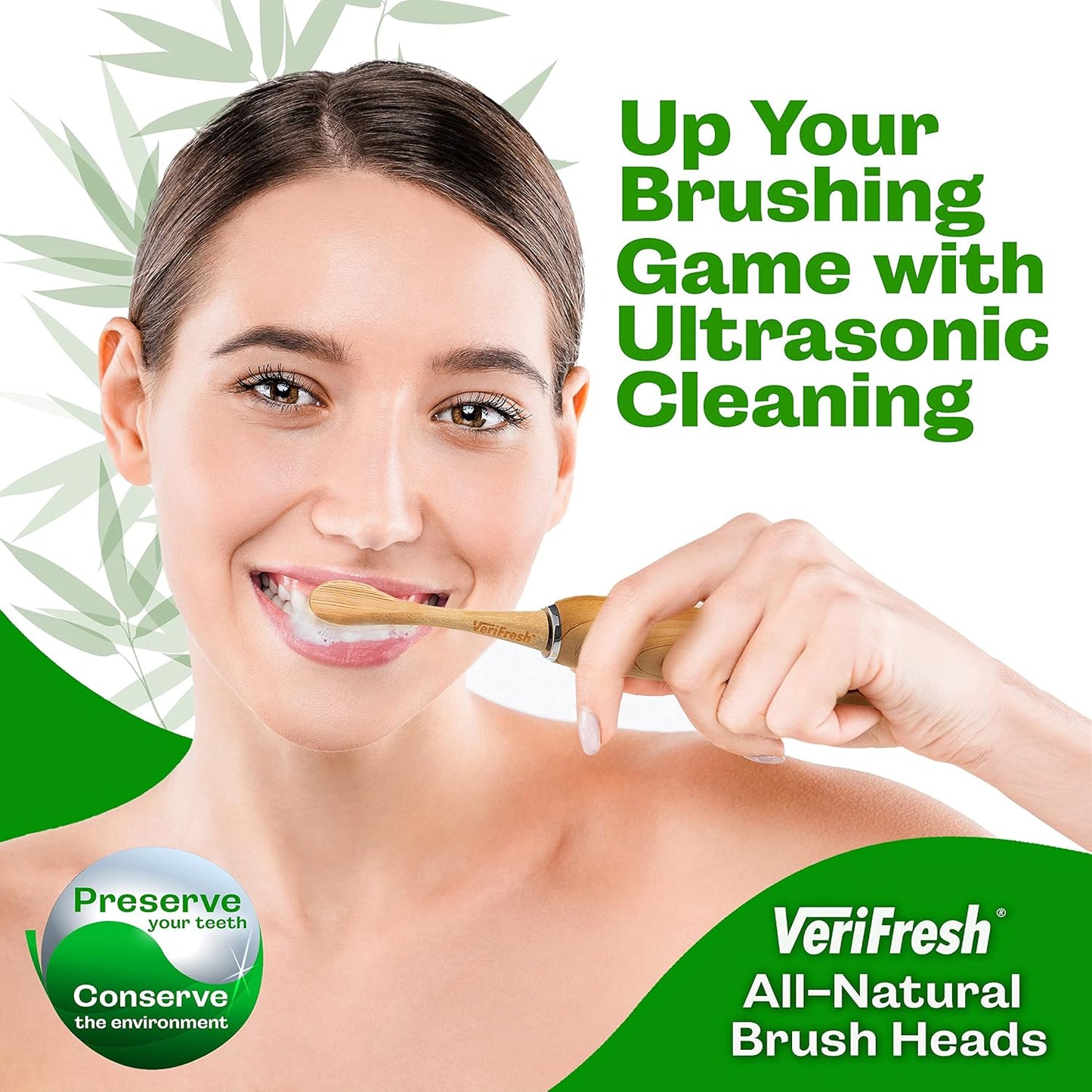 Sonic Bamboo Toothbrush - Biodegradeable Bamboo Heads with Castor Oil bristles - Includes 2 Brush Heads