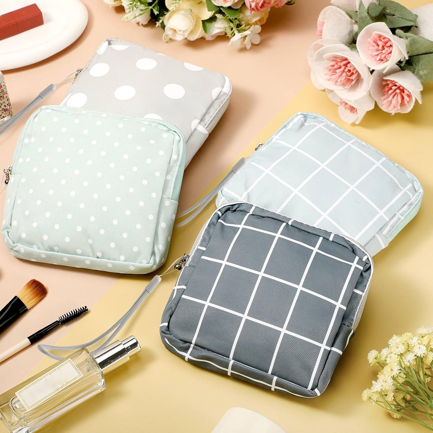 Paterr 12 Pcs Sanitary Napkin Storage Bag Set Including 12 Portable Period Pouch Hand Wrist Strap Lanyard String Holder Tampons Holder Pouch First Period Gifts for Teen Girls(Cute Style)