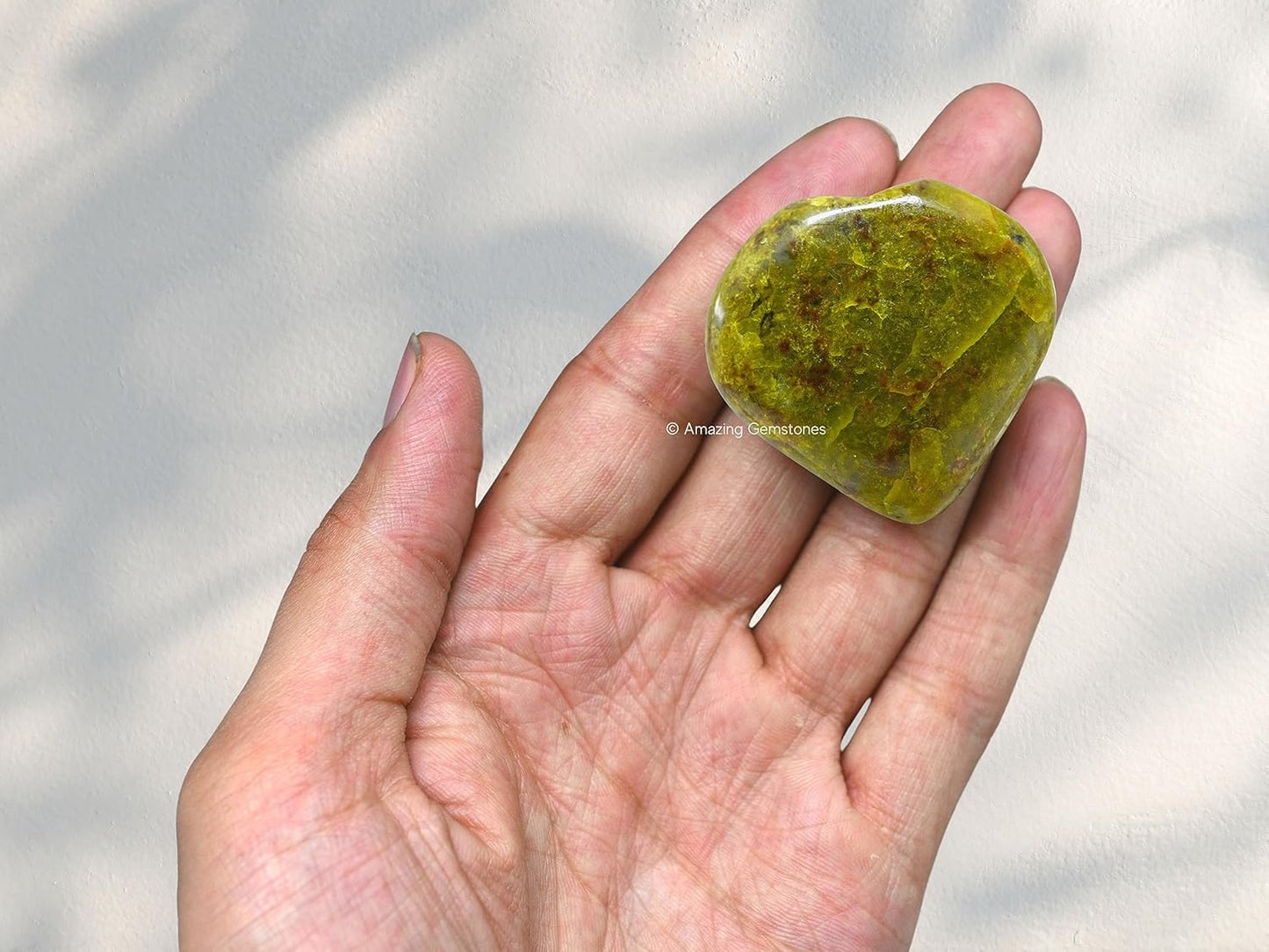 Amazing Gemstone Green Opal Crystal Heart Palm Stone - Pocket Massage Worry Stone for Natural Body Chakra Balancing, Reiki Healing and Crystal Grid