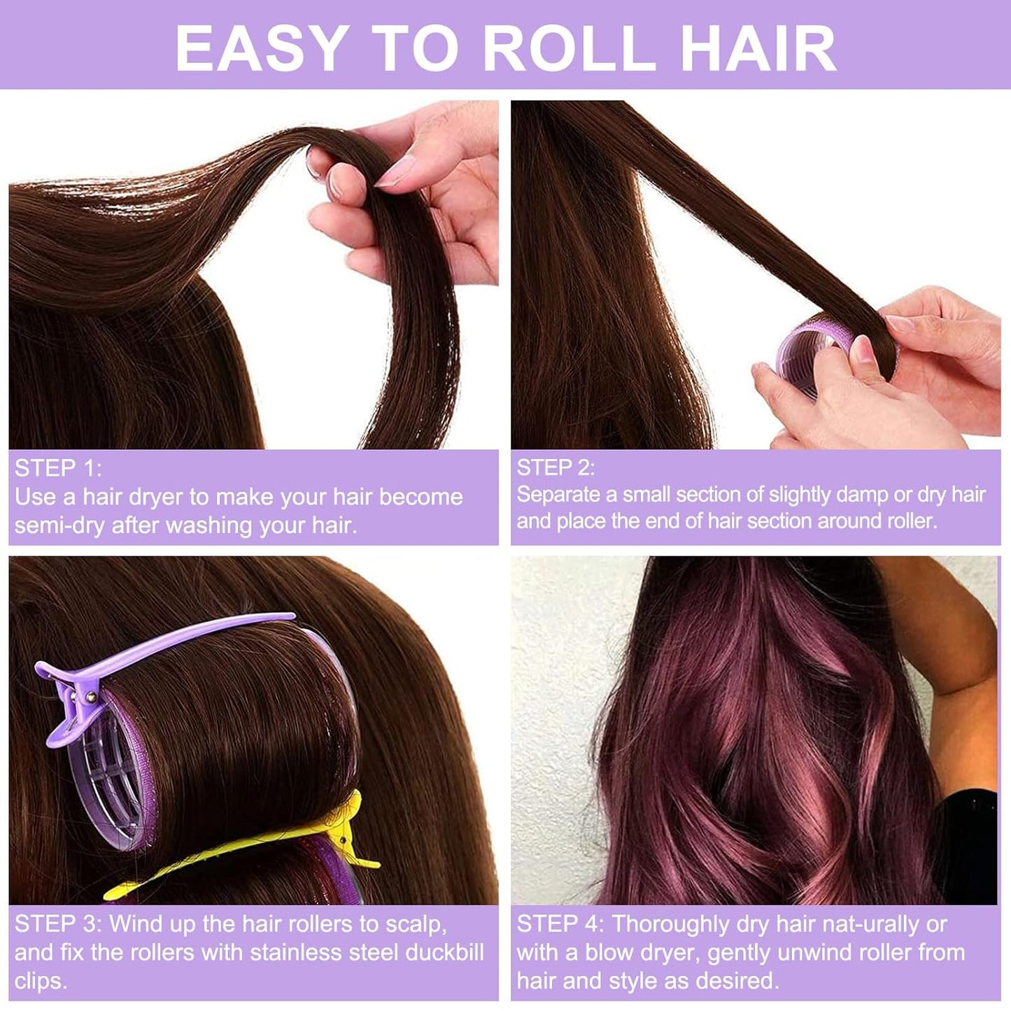 12 Piece Hair Roller Set with Clips, Self Grip Hair Rollers Hair Curler for Long Medium Short Hair, Random Color (2.5cm)