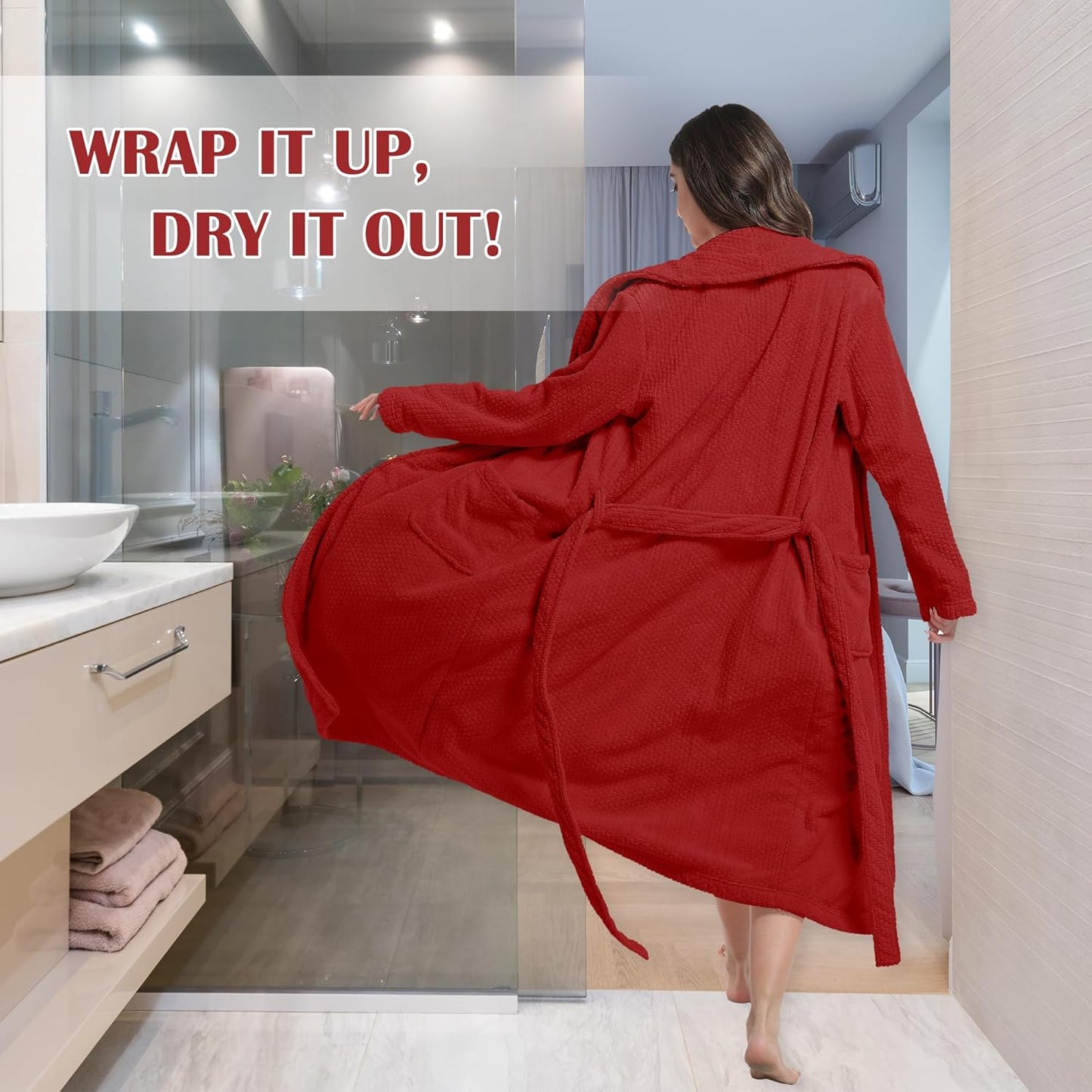 Women's Shawl Collar Bathrobe, Soft Long Towel Robes for Women - Super Absorbent Quick Dry yet Warm