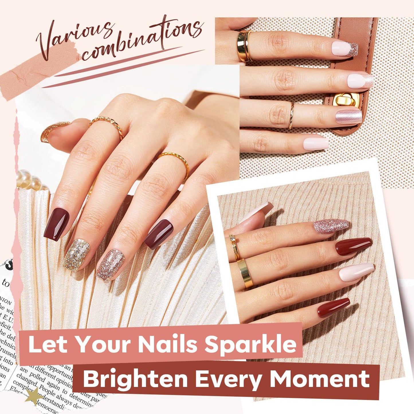 modelones Nail Polish Set 12 Colors Nude Brown Fall Nail Polish Set Champagne Gold Glitter Nail Polish Neutral Nude Pink Shimmer Fall Winter Brown Nail Gifts for Women Girl DIY Salon Home Manicure