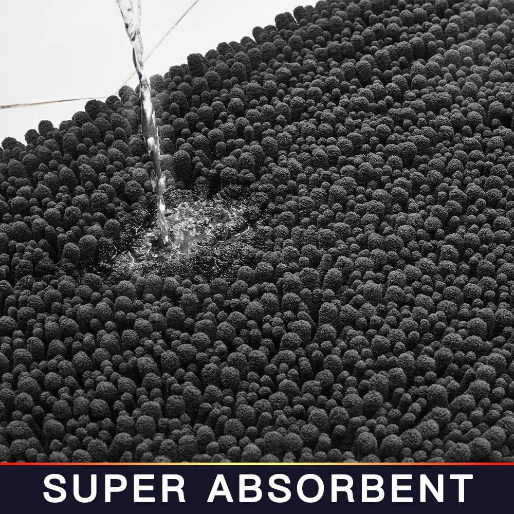 Walensee Large Bathroom Rug Non Slip Bath Mat (72x24 Inch Dark Grey) Water Absorbent Super Soft Shaggy Chenille Machine Washable Dry Extra Thick Perfect Absorbant Best Plush Carpet for Shower Floor