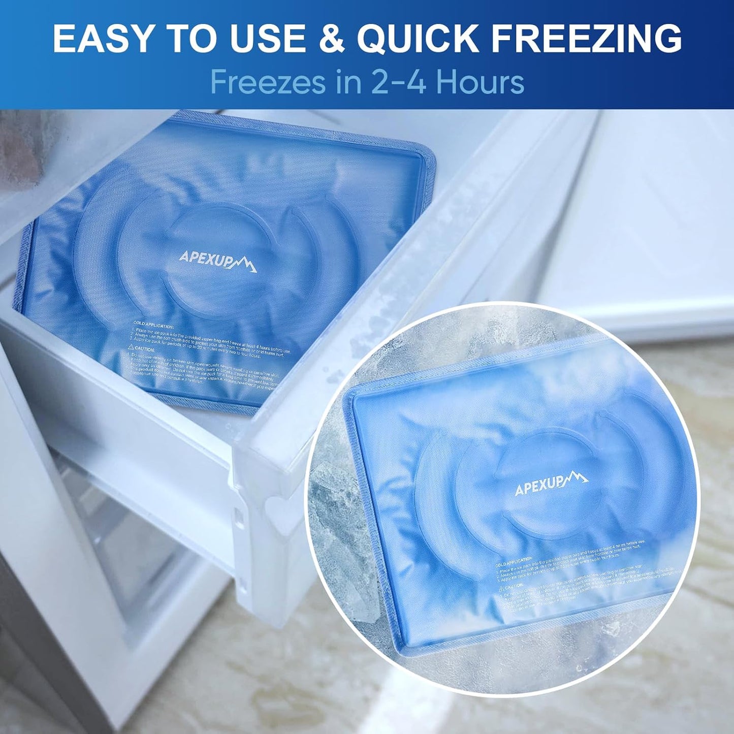 APEXUP Gel Ice Packs for Injuries Reusable, Flexible Double Sided Cold Packs for Injuries, Ice Pack for Knee, Shoulder, Back, Hip, Leg, Arm (Blue, L, 2PK)