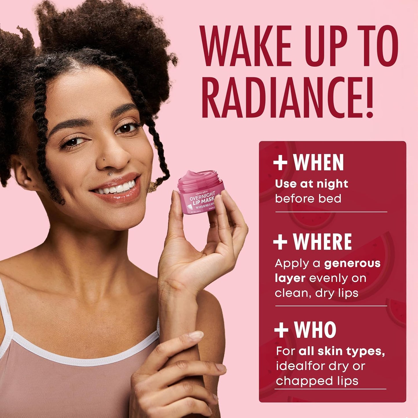 Lip Mask with Watermelon – Overnight Lip Repair, Intense Hydration & Smoothing – Dermatologist Tested, Korean Skin Care – 95% Natural, Clean Beauty, Cruelty-Free – 1 Pack