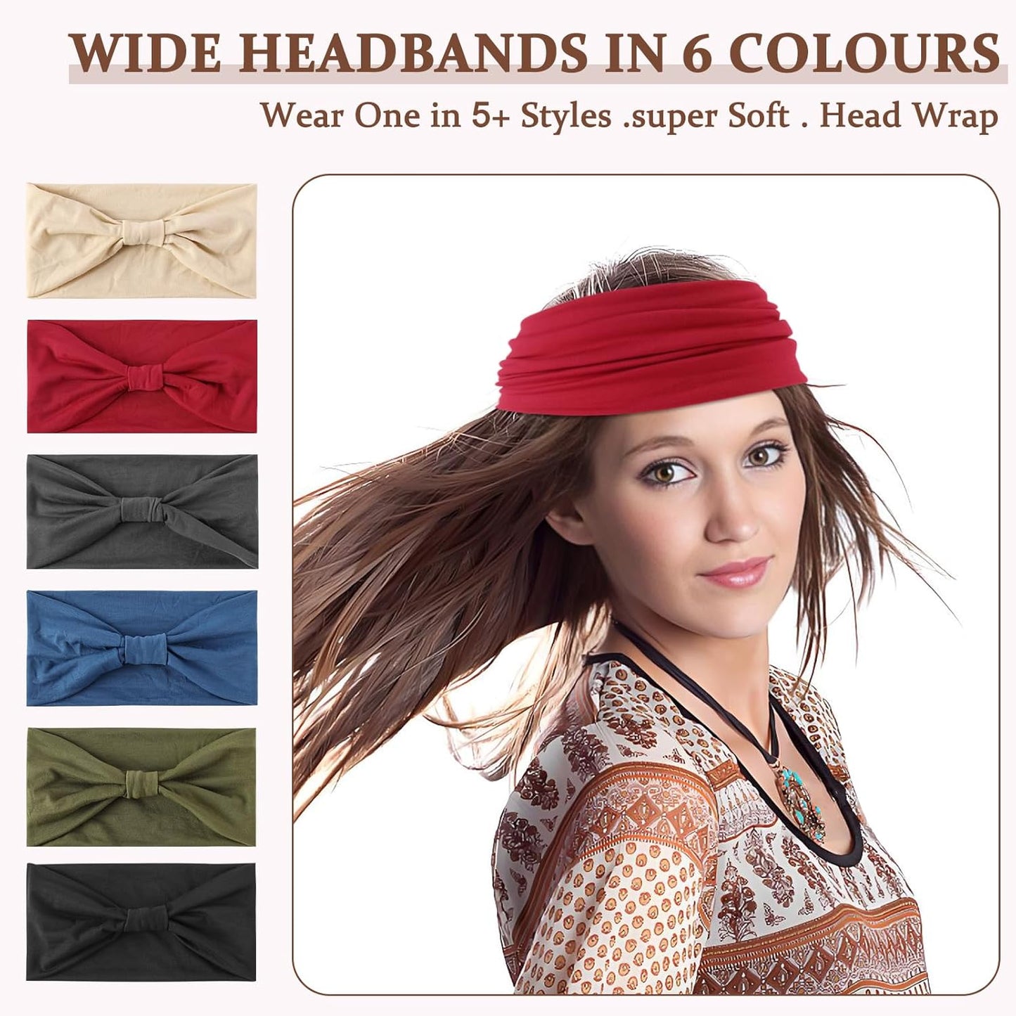 12-Pack Wide Stretch Headbands for Women - Non-Slip Extra Wide Turban Hair Bands for Workout, African Style, Sports & Daily Use (Breathable, All-Day Comfort) Color1 (Color2)