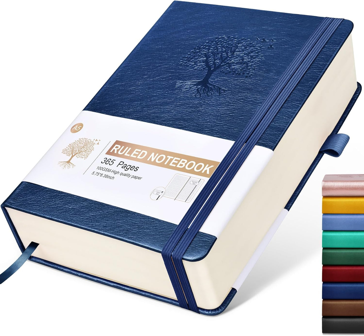 Lined Journal Notebook -365 Pages A5 Thick Journals for Writing Ruled Notebook, Hardcover Leather Journal for Women Men, Daily Notebook for Work, Note Taking, 100Gsm Paper( 5.75'' X 8.38'' Darkblue)