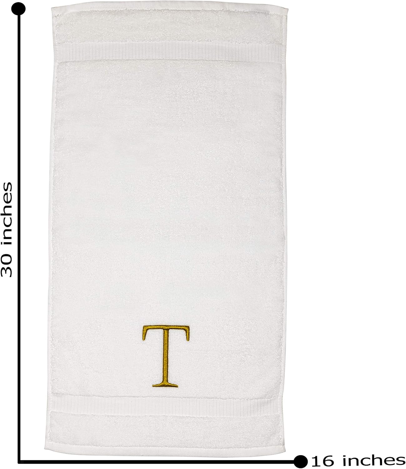 Monogrammed Hand Towels for Bathroom - Luxury Hotel Quality Personalized Initial Decorative Embroidered Bath Towel for Powder Room, Spa - GOTS Organic Certified - Set of 2 Gold Letter T