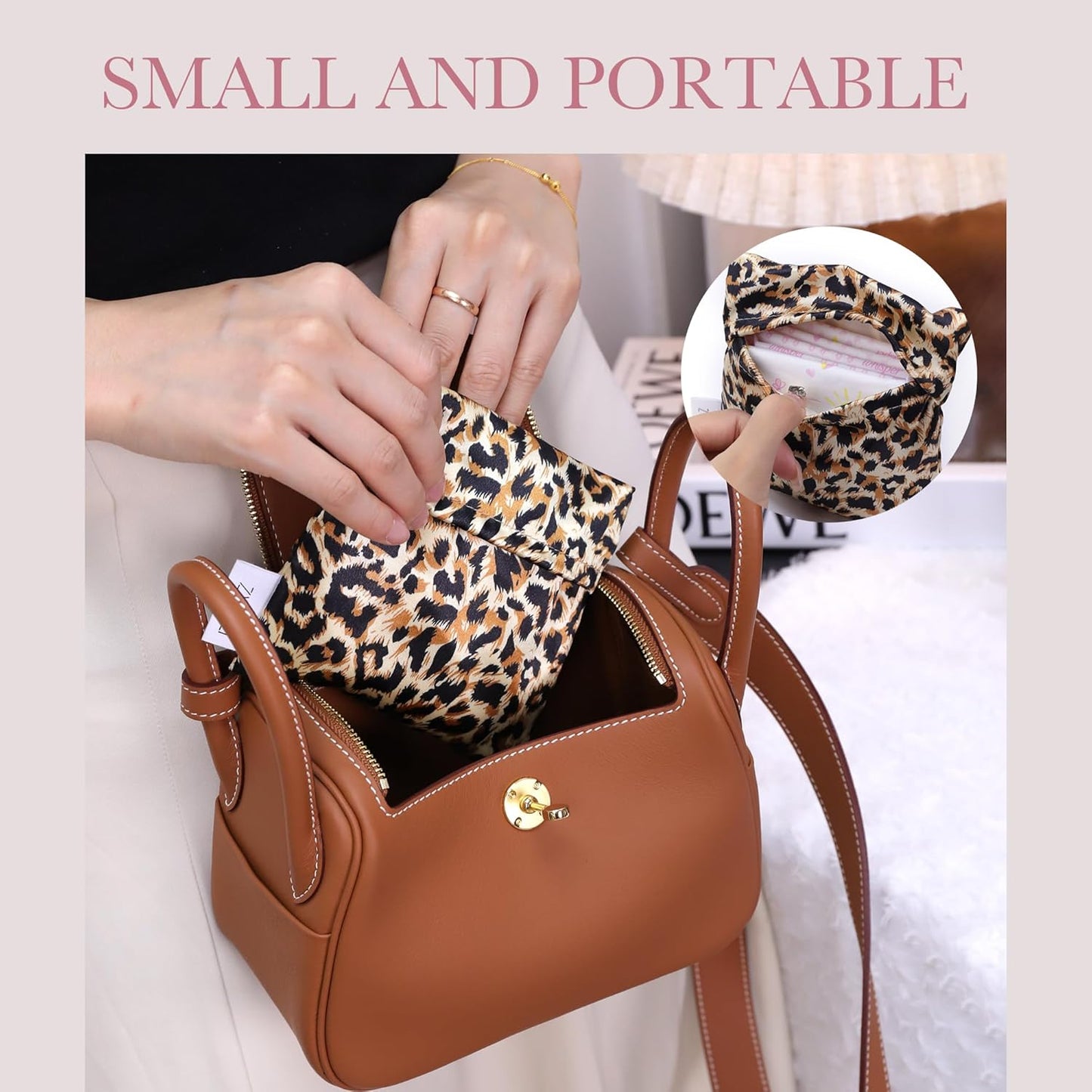 DGAZ Sanitary Napkin Storage Bag, Period Bag for Teen Aged Girls, Portable Period Bag for Panty Liners/Menstrual Cup/Small Tampons，Mini Makeup Bag for Purse(Leopard A)