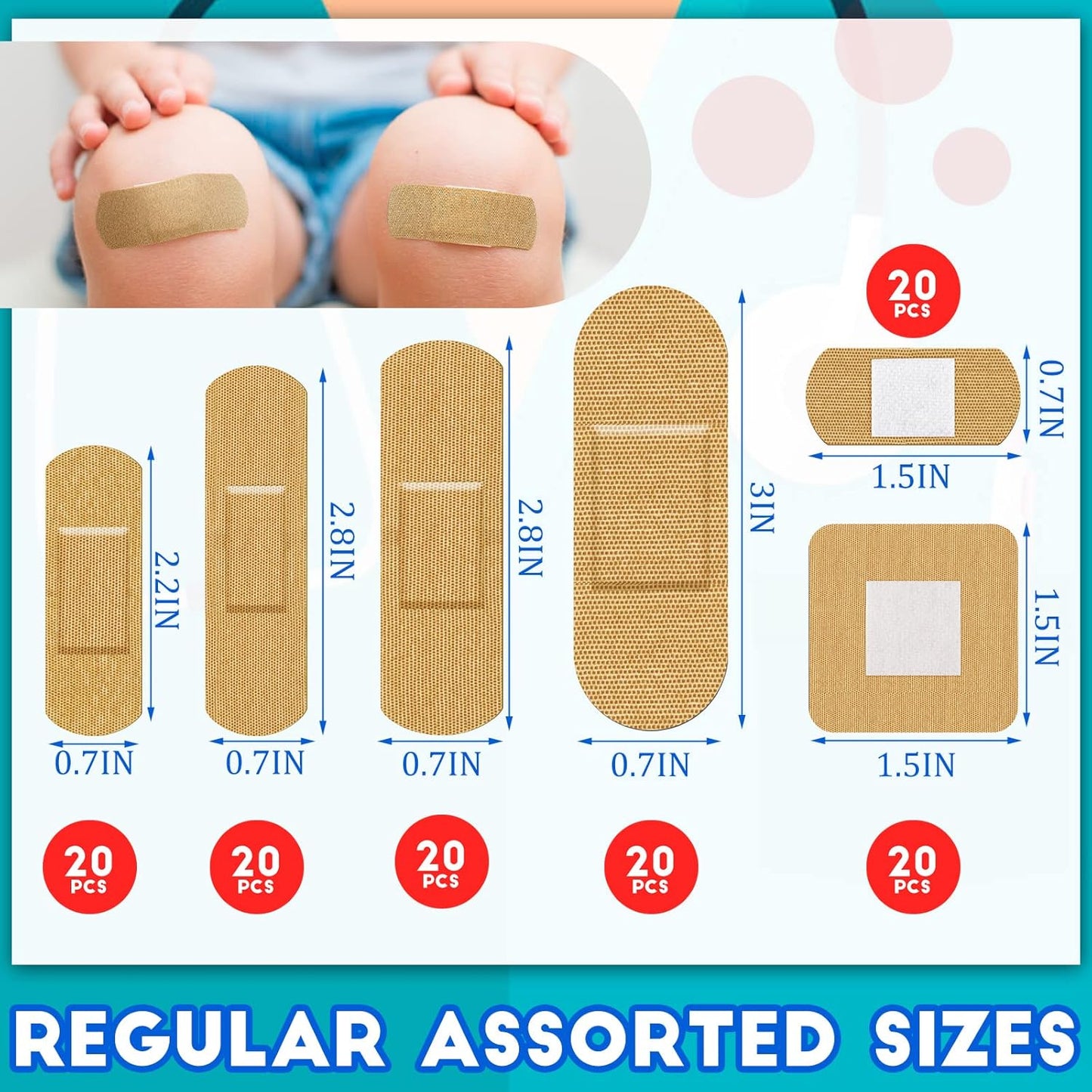 BBTO Assorted Styles Flexible Fabric Adhesive Bandages - Small Breathable Fingertip and Cloth Elastic Knuckle Bandages in Various Sizes for First Aid and Wound Care (180 Pcs)
