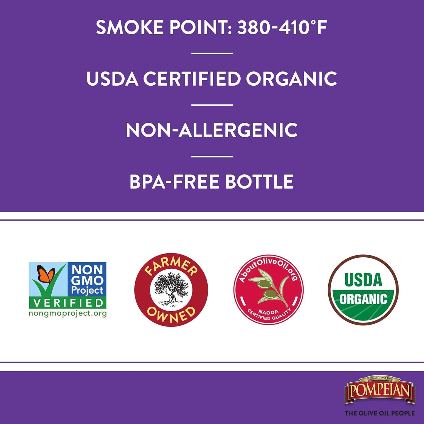 Pompeian USDA Organic Robust Extra Virgin Olive Oil, Contains Polyphenols, First Cold Pressed, Full-Bodied Flavor, Perfect for Salad Dressings & Marinades, 48 FL. OZ