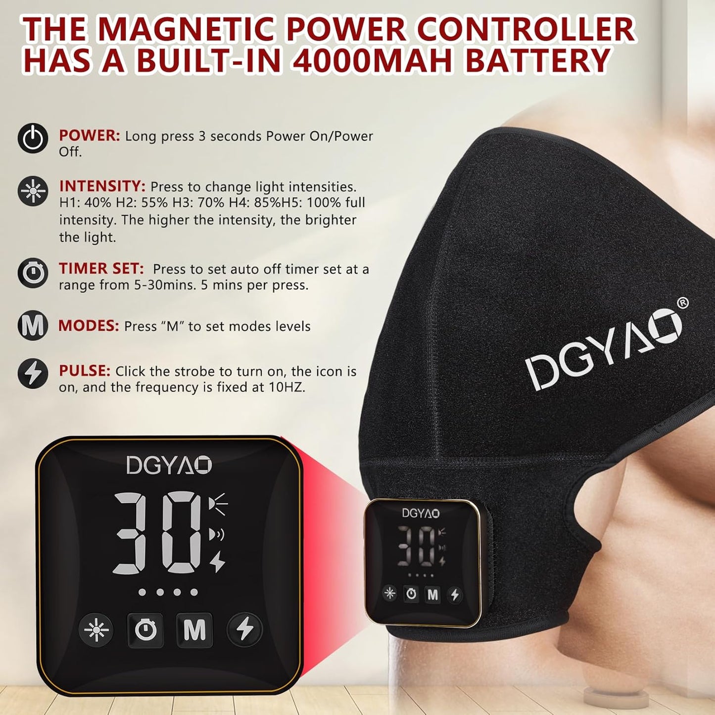 Cordless Red Light Therapy for Shoulder Pain Relief 4000mAh Battery Portable Wireless Near Infrared Light Therapy Devices Wearable Wrap for Arm Body Muscle Relax Treatment Pad