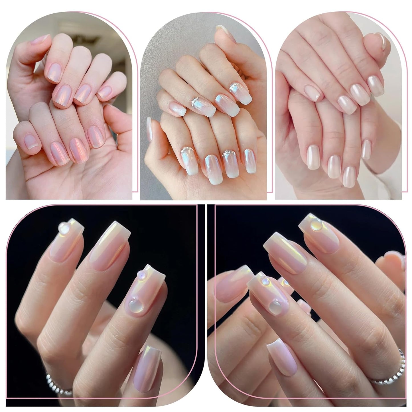 Artdone 8 Jars Chrome Nail Powder Magic White Pearl Kit Mirror Effect Silver Metallic Holographic Dip Nail Powder Decoration Iridescent Aurora Mermaid Pigment