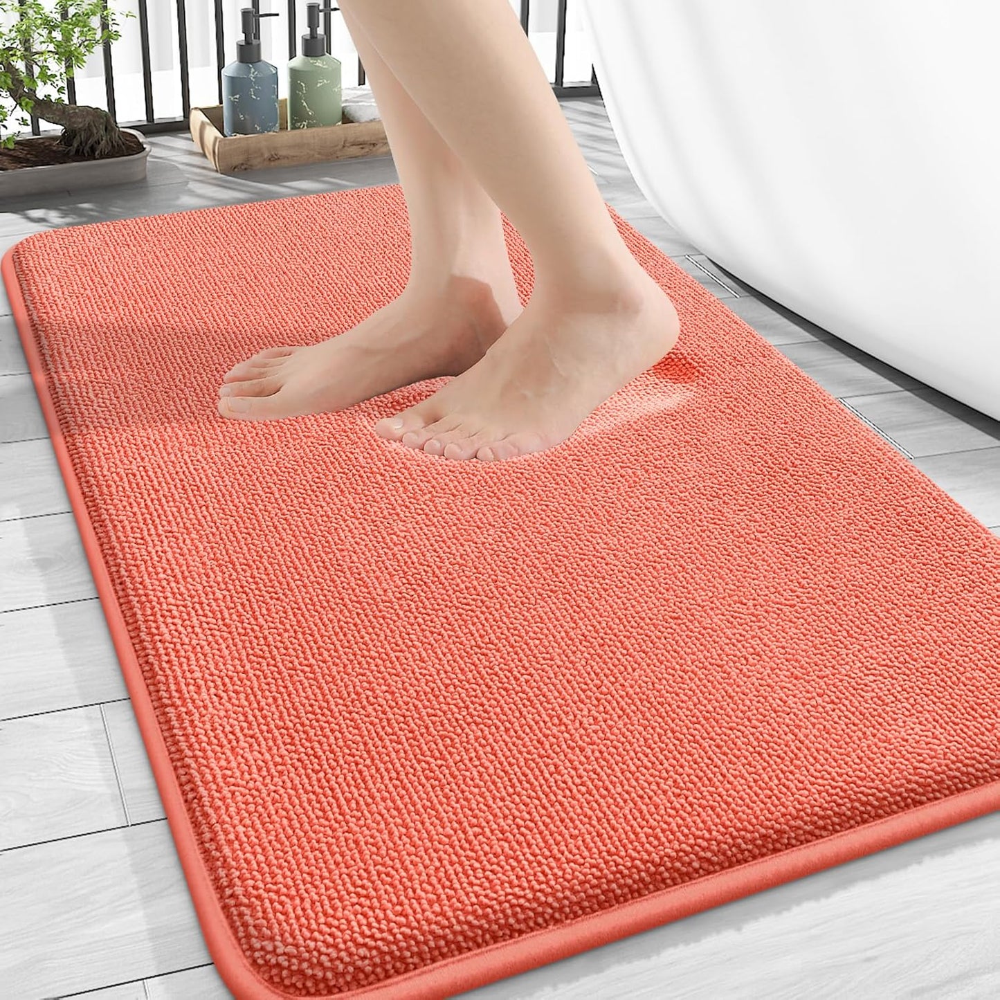 OLANLY Thick Memory Foam Bath Mat Rug 30x20, Extra Soft Absorbent Bathroom Rug, Quick Dry Bath Mats, Non-Slip, Machine Washable Carpet for Bathroom, Tub and Shower, Home Decor Accessories, Coral