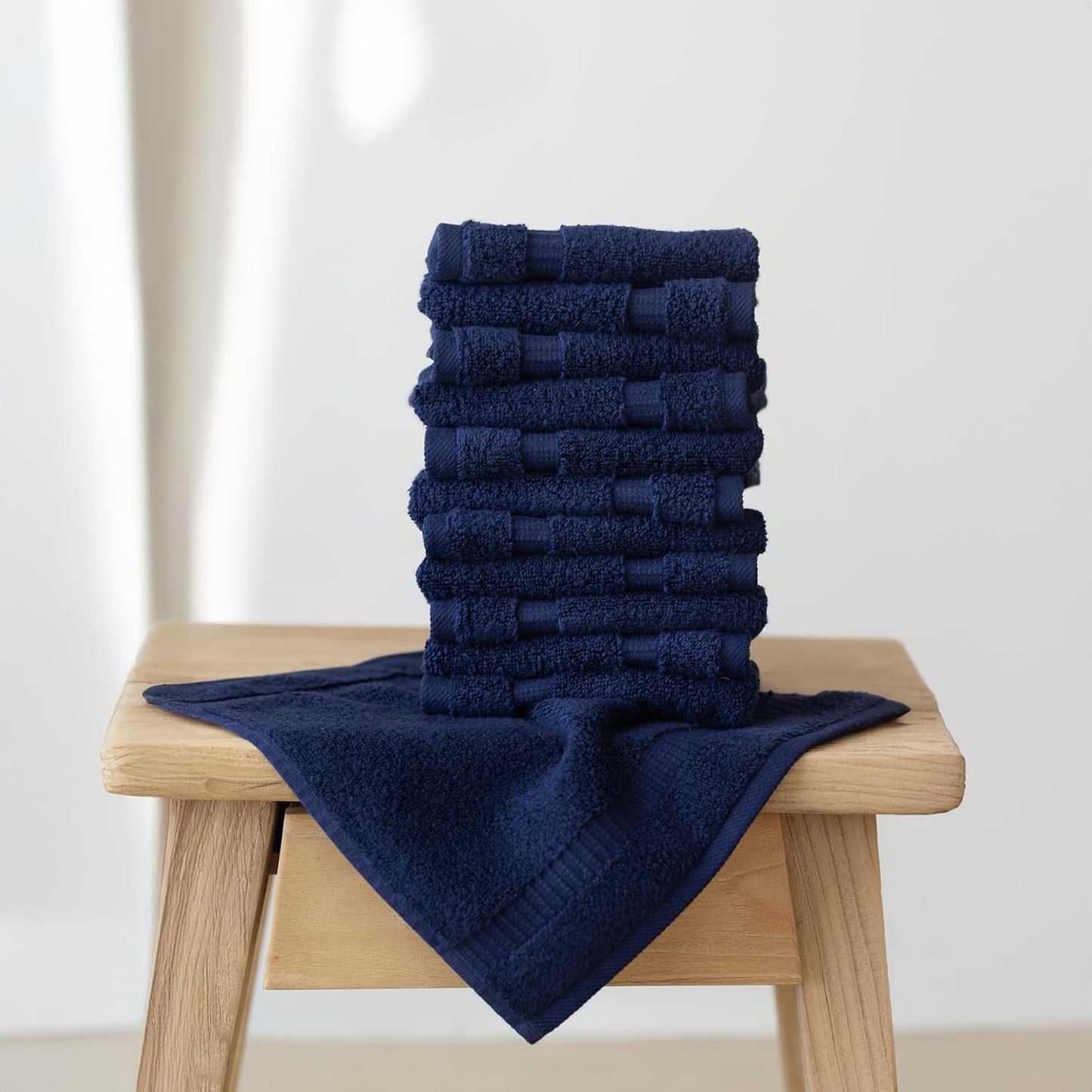 SALBAKOS 100% Turkish Cotton Washcloth Set of 12 13x13 inch | Heirloom Quality | Hotel & Spa Collection | Ultra Soft, Super Absorbent, Washcloth Towels | Made in Turkey (Navy, 12 Washcloths)