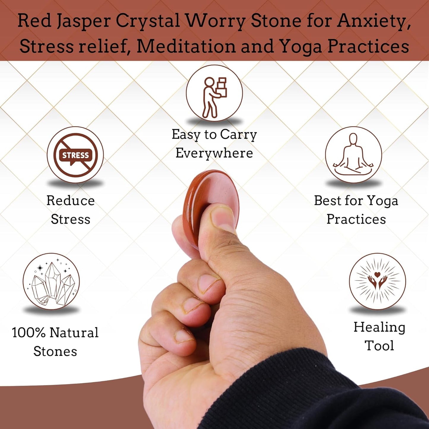 Red Jasper Worry Stone – Crystal Thumb Worry Stones for Anxiety, Stress – Relaxing and Soothing Balance Stones for Meditation, Stress Relief – Healing Stones and Crystals for Men and Women