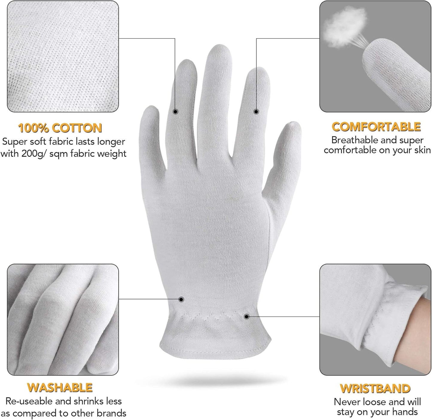 AKRILANE 20 Pairs Cotton Gloves for Dry Hands | Moisturizing Overnight Gloves for Eczema, Psoriasis & Skin Spa Treatment for Women & Men | Washable & Reusable with Free Laundry Bag