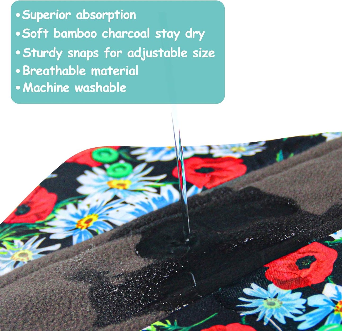 Leekalos Reusable Menstrual Pads - Bamboo Menstrual Cloth Pads | Light Incontinence Pads | Reusable Sanitary Pads - Pack of 6, 1 Cloth Mini Wet Bag