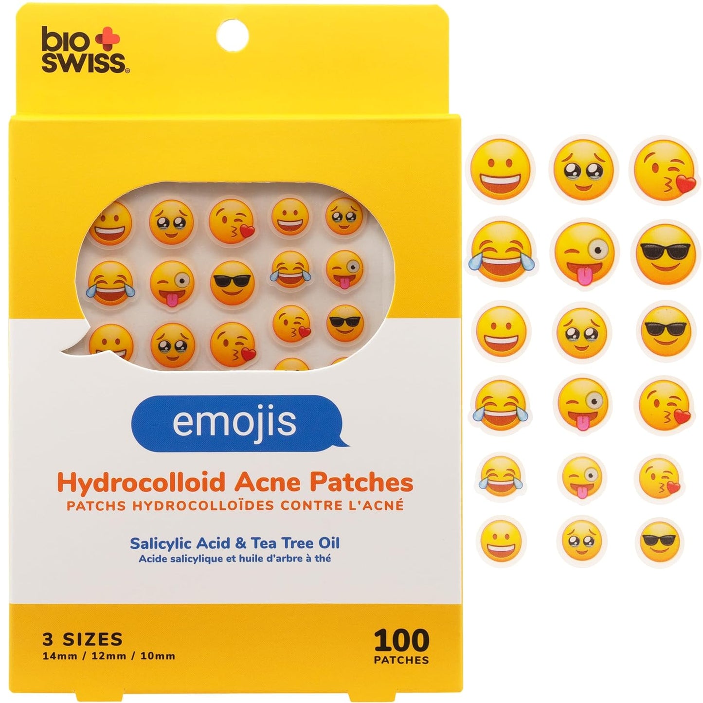 BioSwiss Pimple Patches, Emojis Patch for Zits and Blemishes, Hydrocolloid Spot Stickers for Face and Skin, 100 Count