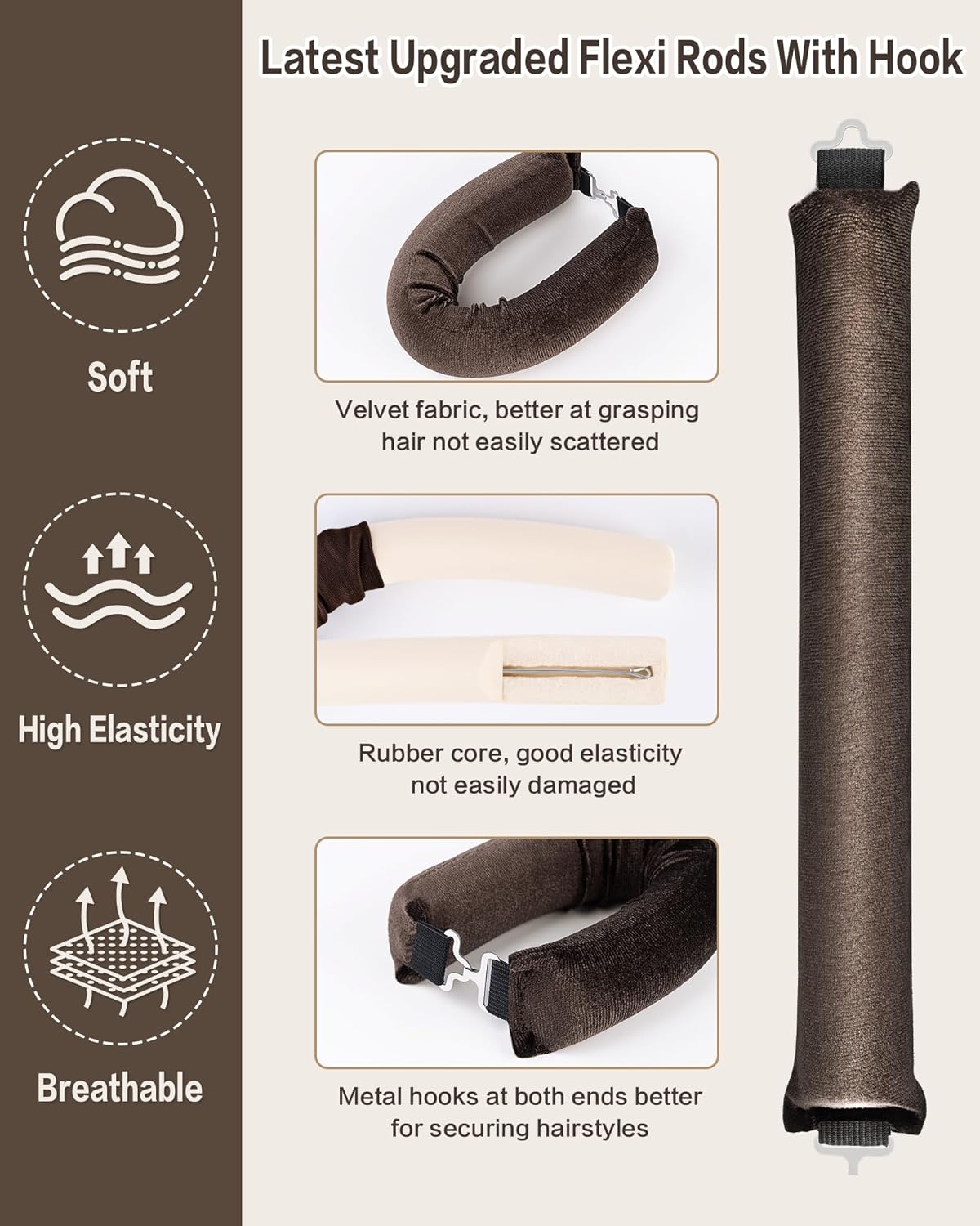 Heatless Curls Overnight Hair Curler - 4 Pcs Curling Rod to Sleep In, Velvet Hair Rollers with Satin Hair Scarf