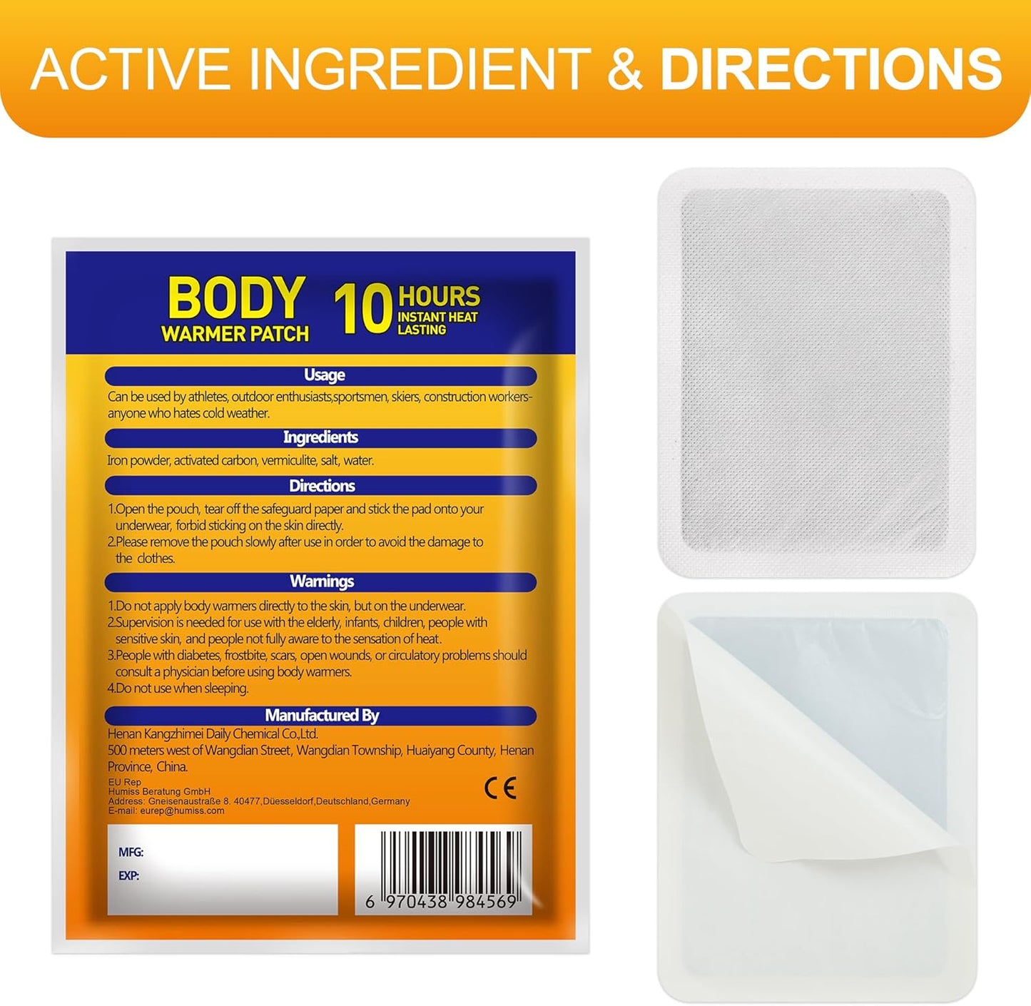 Body Warmers Heat Patches, Adhesive Heating Patches Disposable, Portable Instant Hot Packs Lasting up to 10 Hours, Travel Size Heat Pads on Cruise- 20 Packs