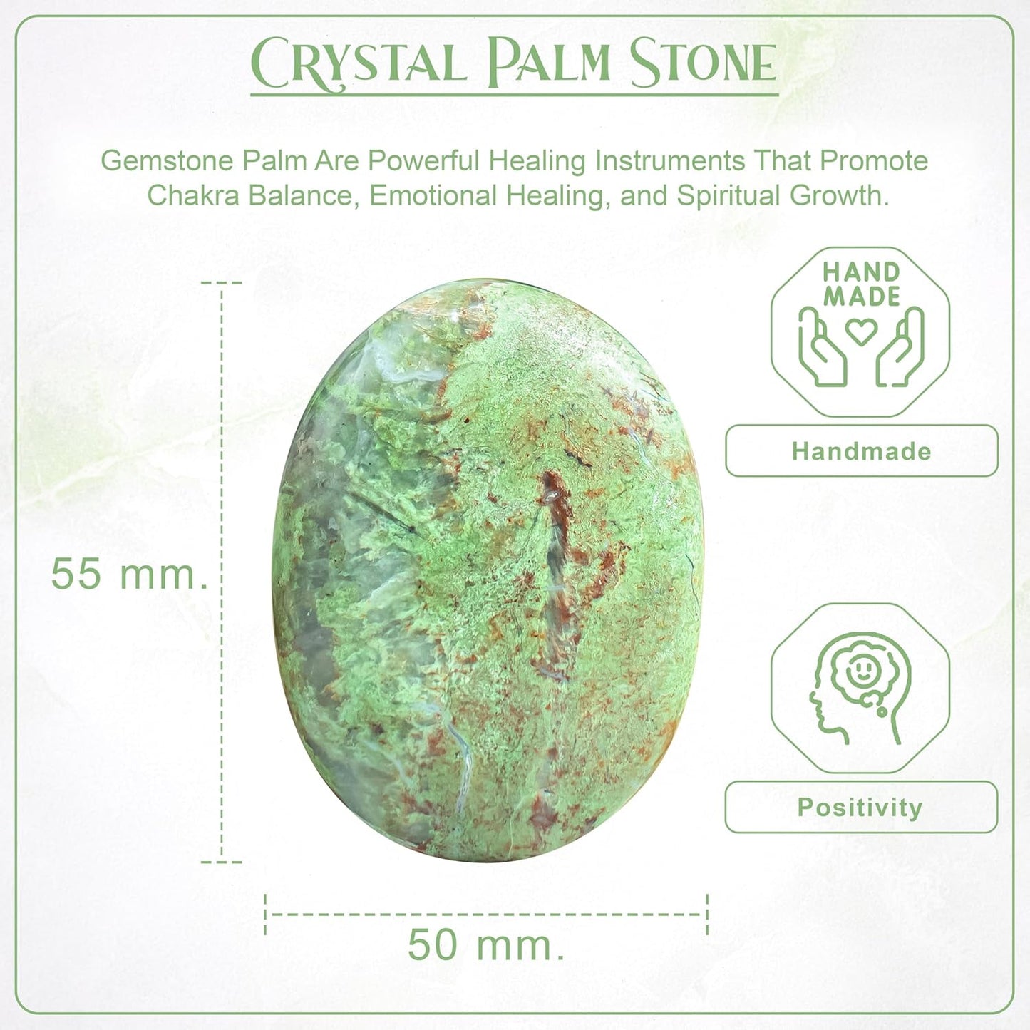 Crocon 50mm Green Opal Large Palm Stone 900+ Carats Pocket Worry Stones for Natural Chakra Balancing Reiki Healing Stones and Crystal Healing Spa Energy Crystals Gifts for Women