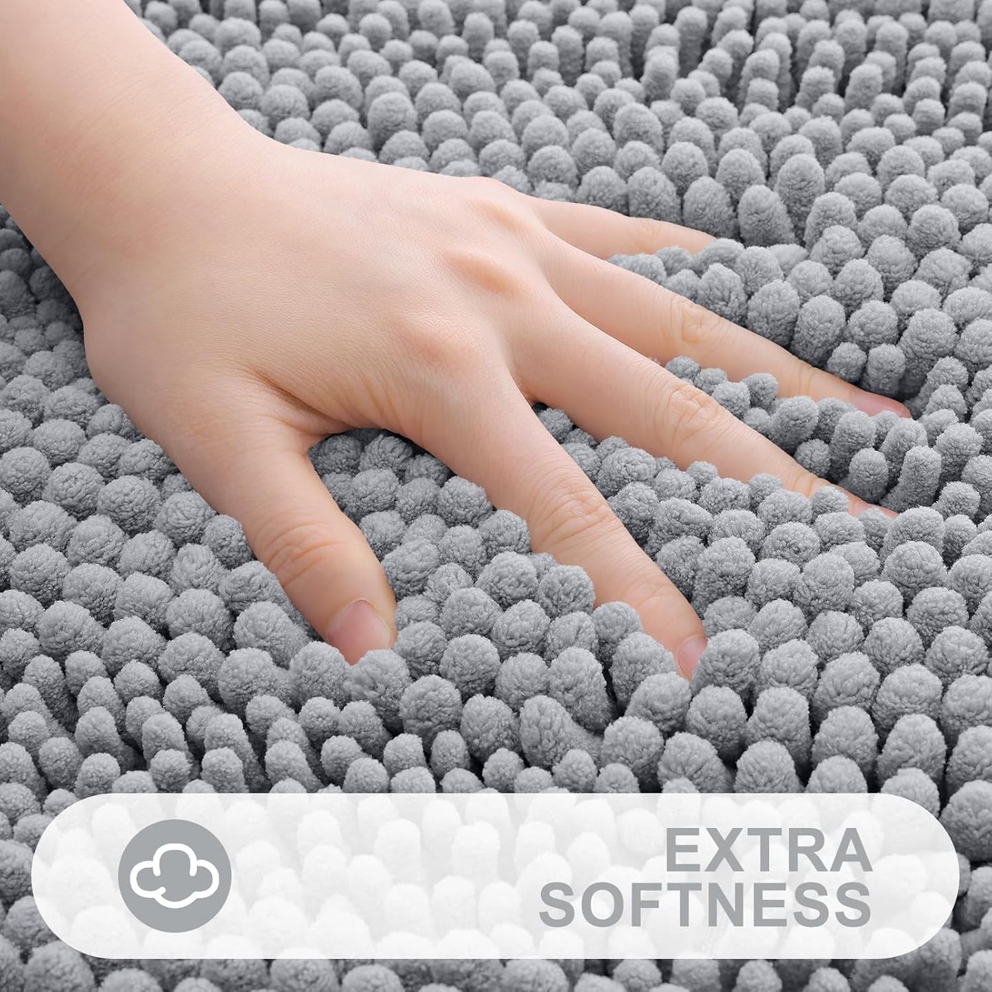 Grandaily Chenille Striped Bathroom Rugs 47x32, Extra Thick and Absorbent Bath Mats, Non-Slip Soft Plush Shaggy Shower Carpet, Machine Wash Dry, Bath Rug for Bathroom, Light Grey