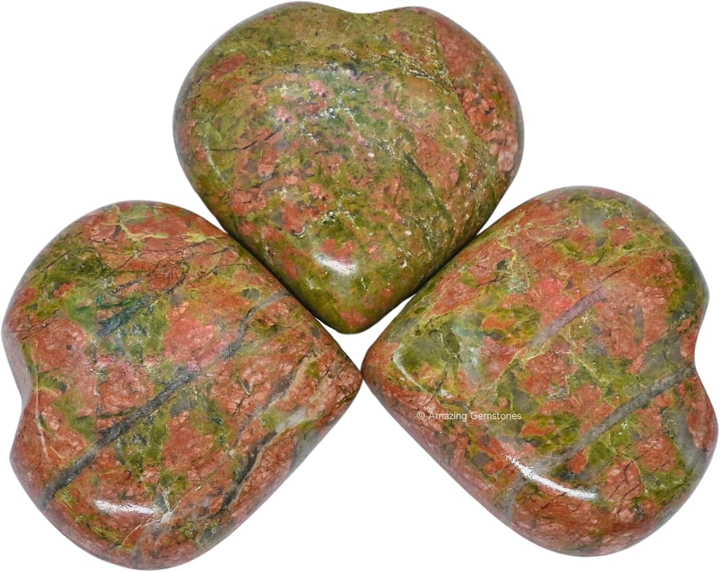 Amazing Gemstone Unakite Crystal Heart Palm Stone - Pocket Massage Worry Stone for Natural Body Chakra Balancing, Reiki Healing and Crystal Grid