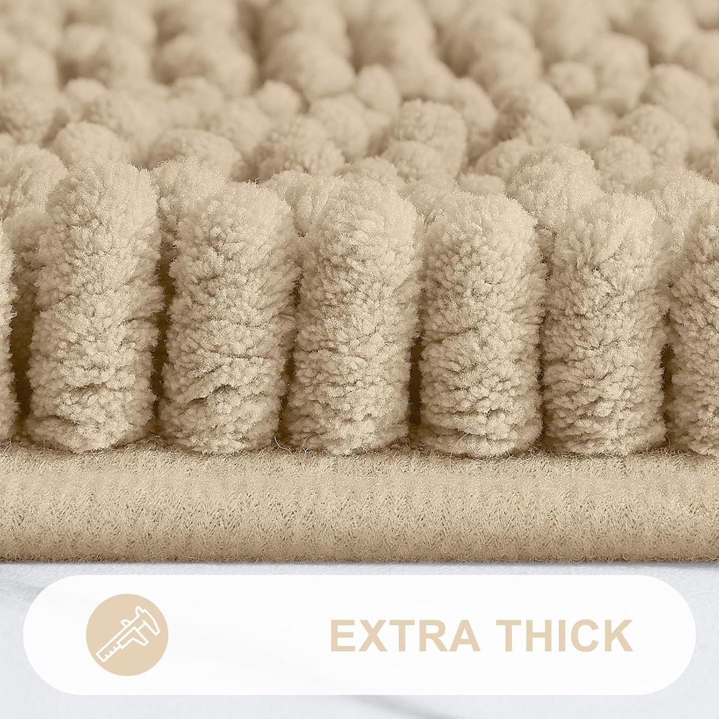 Grandaily Chenille Striped Bathroom Rugs 40x32, Extra Thick and Absorbent Bath Mats, Non-Slip Soft Plush Shaggy Shower Carpet, Machine Wash Dry, Bath Rug for Bathroom, Beige