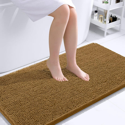 OLANLY Bathroom Rugs 44x24, Extra Soft Absorbent Chenille Bath Rugs, Rubber Backing Quick Dry, Machine Washable Bath Mats for Bathroom Floor, Tub and Shower, Home Decor Accessories, Ochre