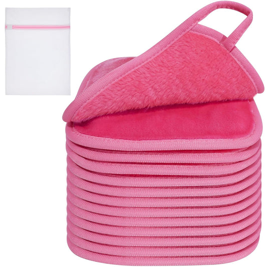 KODAMO Makeup Remover Cloth, Reusable Makeup Remover Pads Washable Travel Bag, Microfiber Makeup Removal Face Wash Cloths with Just Water, Gentle Soft,12 Pack, Pink
