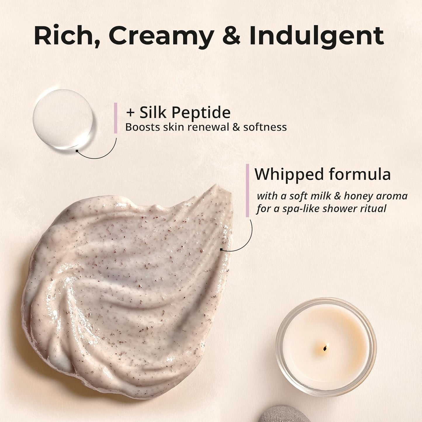 Silk Peptide Body Polish Gentle Exfoliant - Honey & Coconut Body Scrubs with Shea Butter, Exfoliants & Hydrating Oils for Smooth, Glowing Skin – Deep Moisturizing & Radiance Boosting Formula