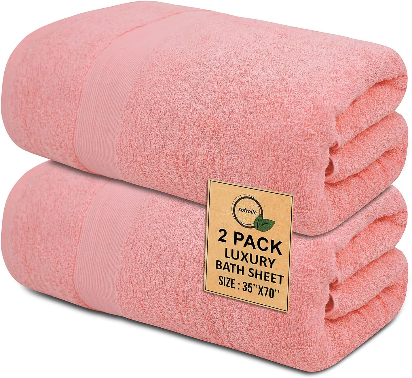 100% Cotton Luxury Bath Sheets - Pack of 2 (35" x 70") | Super Soft, Quick-Dry & Highly Absorbent Towels for Bathroom, Home, Spa & Gym (Pink)