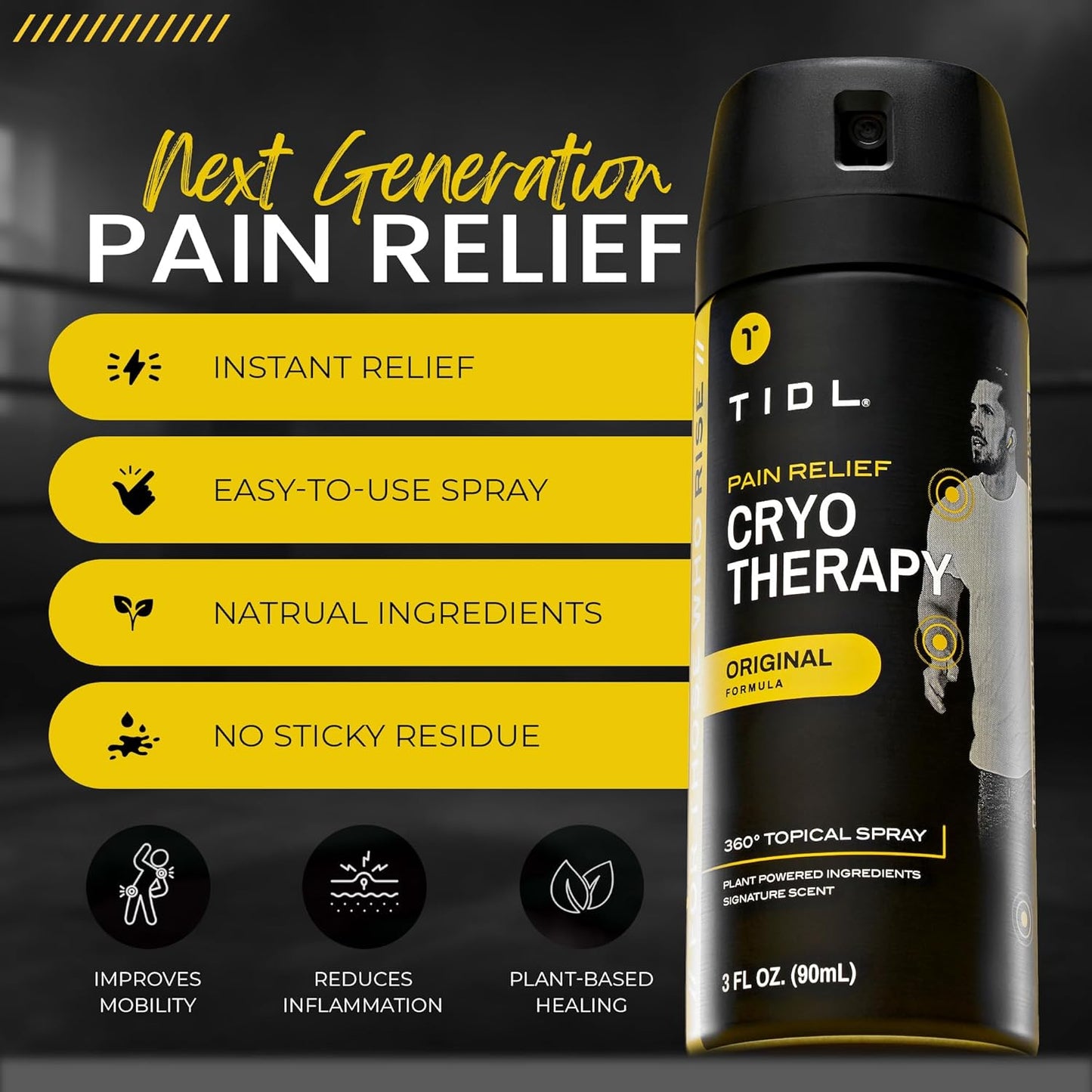 TIDL Cryotherapy Pain Relief Spray, 3 Oz, Targeted Neck Pain, Joint & Muscle Pain Relief, Organic, Plant-Based Menthol, Instant Cooling for Arthritis, Back & Knee Pain