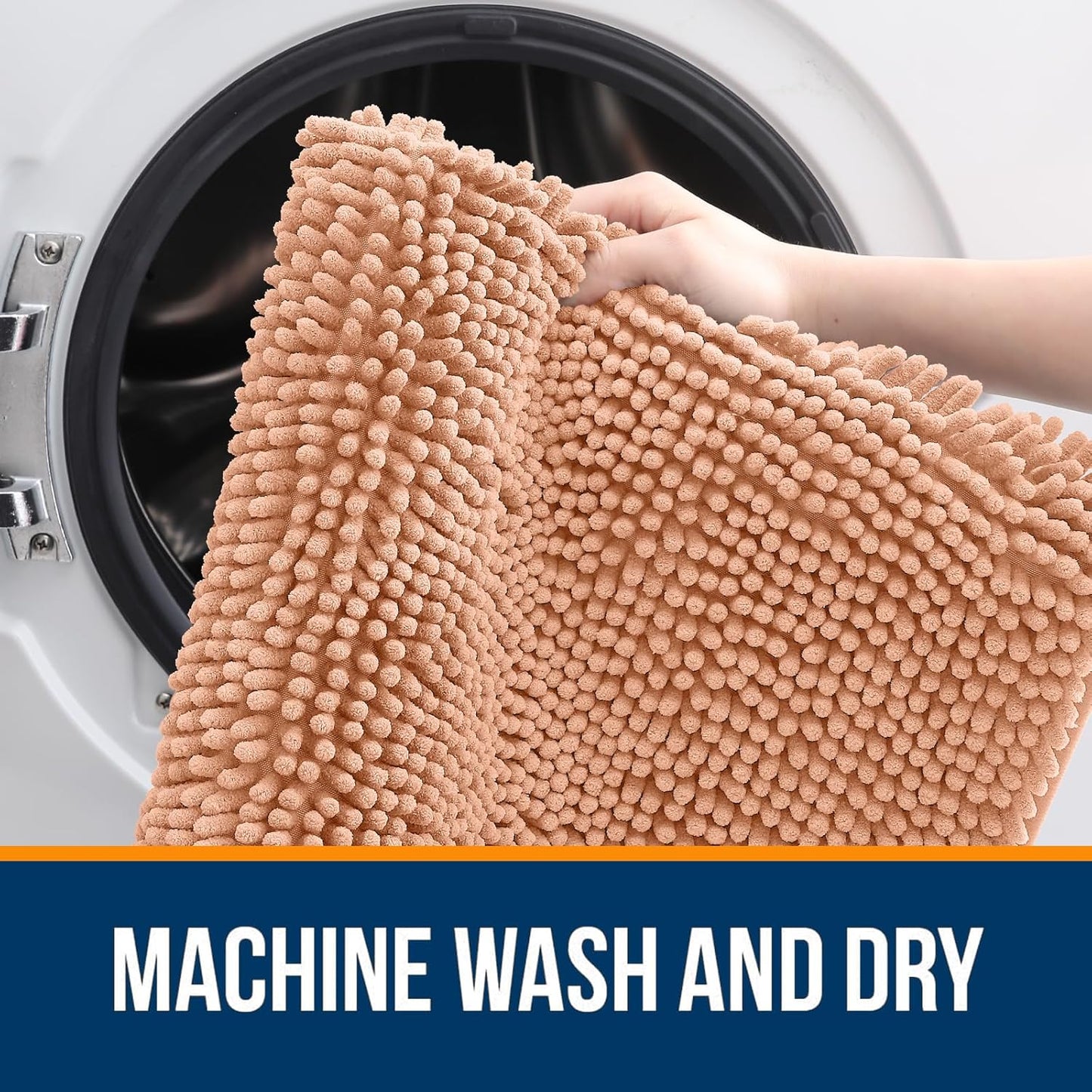 OLANLY Bathroom Rugs 44x24, Extra Soft Absorbent Chenille Bath Rugs, Rubber Backing Quick Dry, Machine Washable Bath Mats for Bathroom Floor, Tub and Shower, Home Decor Accessories, Peach