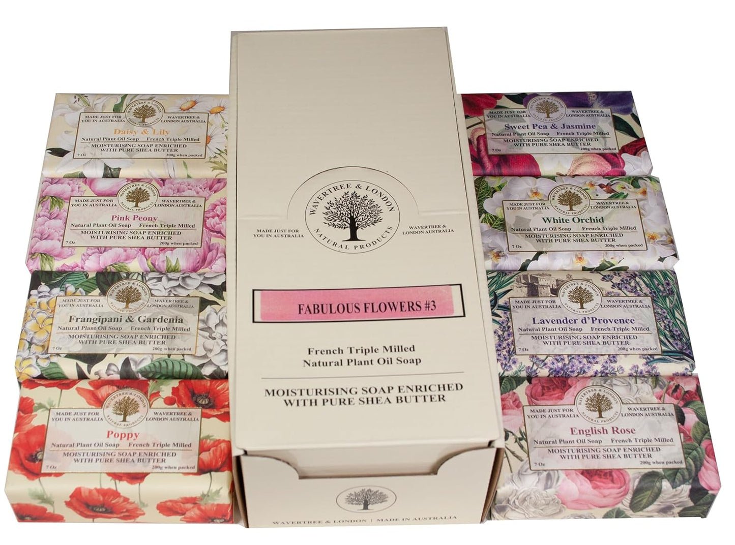 Wavertree & London 8 Bars Assortment - Natural Scented Soap Bars, Floral Assorted 8 Bars Pack, 7oz Moisturizing Natural Soap Bars, French Milled and enriched with Shea Butter