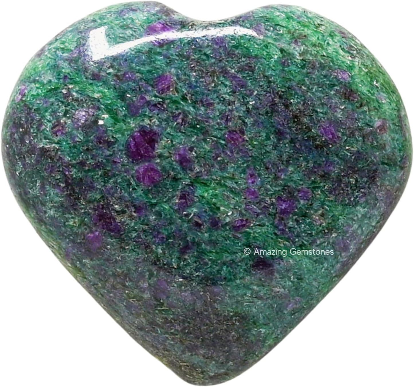 Amazing Gemstone Ruby Fuchsite Crystal Heart Palm Stone - Pocket Massage Worry Stone for Natural Body Chakra Balancing, Reiki Healing and Crystal Grid