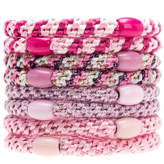AXEN 8PCS Elastic Hair Tie for Women Girls, Cotton Bands Soft Woven Ponytail Holders for Thick Hair and Curly Hair, Pink Series