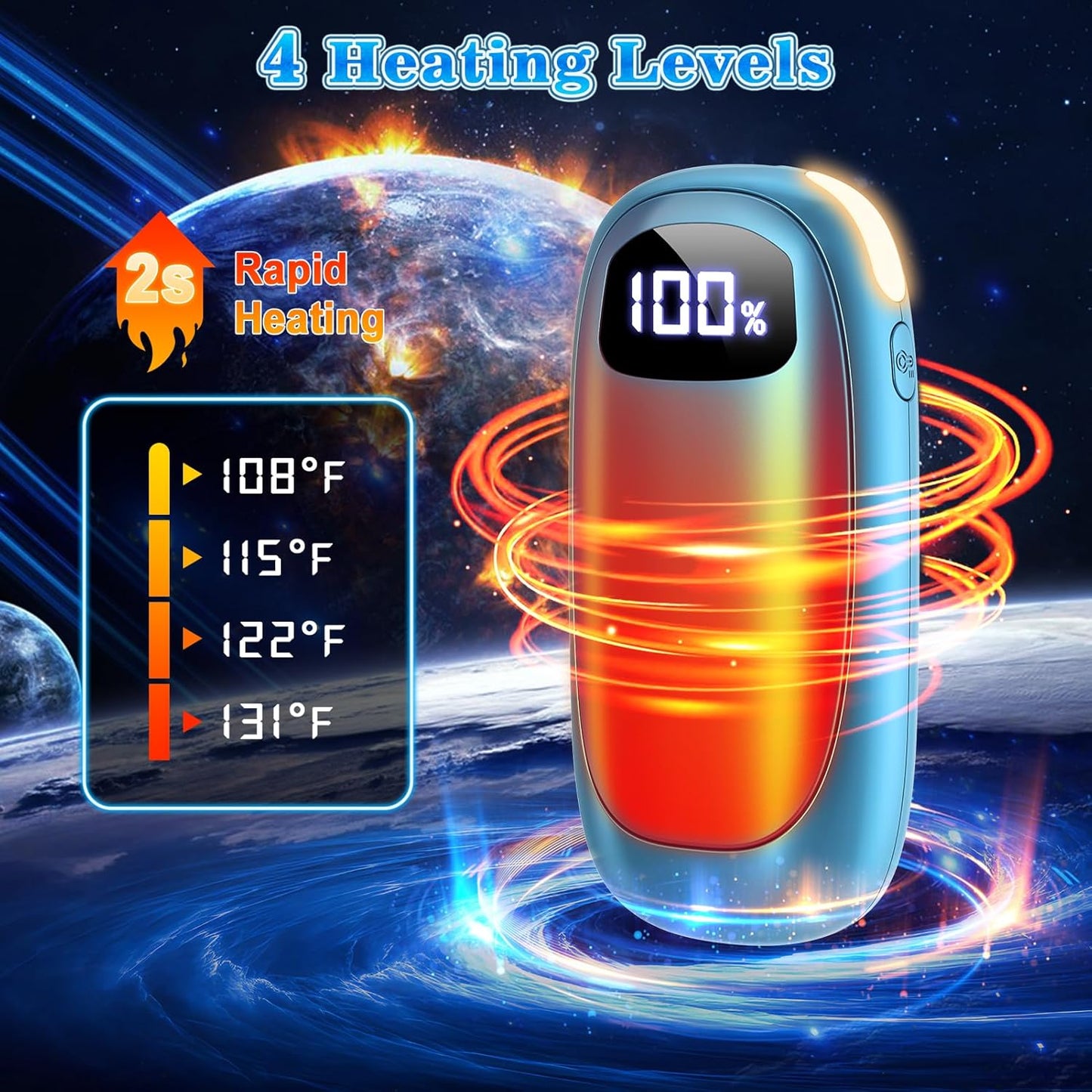 Hand Warmers Rechargeable 2 Pack, Electric Dual-Sided Heating with LED Display & Flashlight, Max 127℉, 13Hrs Long Lasting Pocket Heater for Raynauds, Golf, Hunting Essentials, Gifts for Men Women